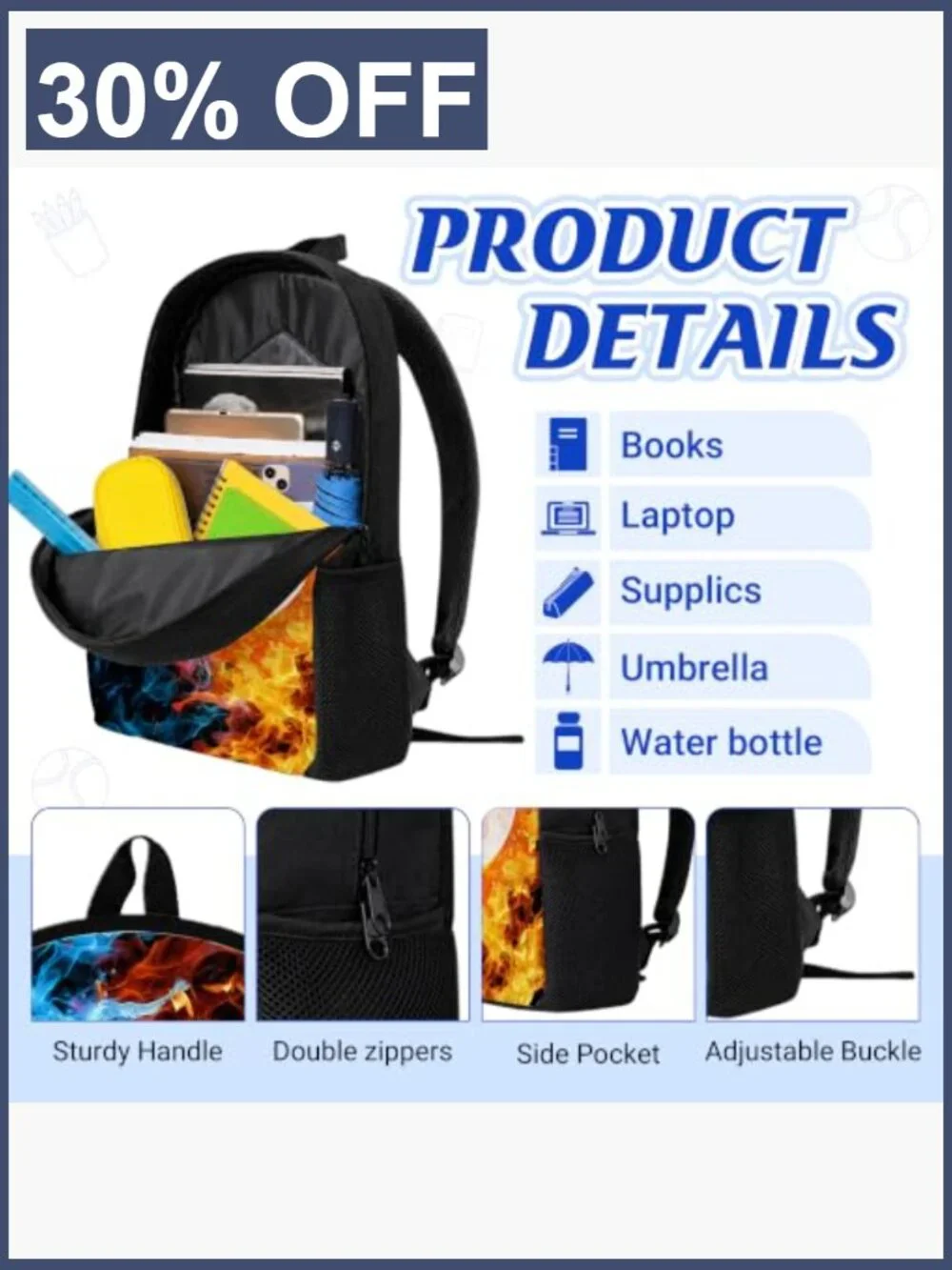 17 Inch Baseball Backpack Set with Lunch Box & Pencil Case for School